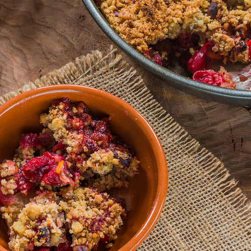 Cranberry, apple and hazelnut crumble