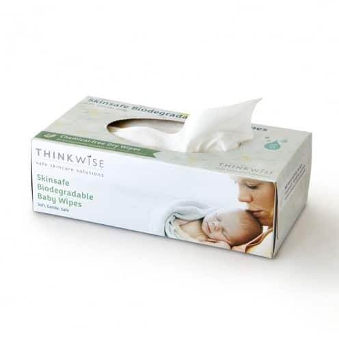 Box of biodegradable babywipes, opened and one sticking out