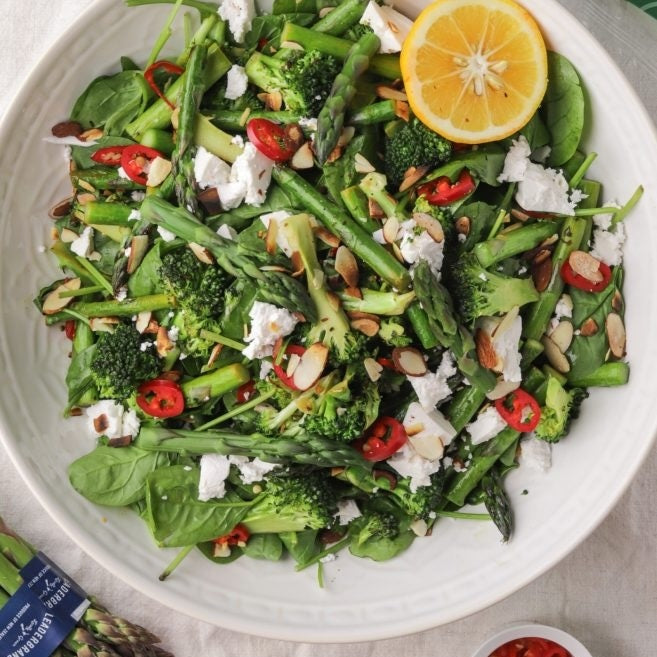 Asparagus, Broccoli, Feta & Almond Salad