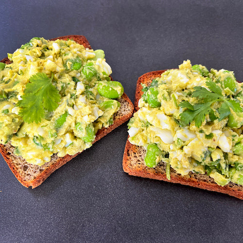Avocado, egg & Edamame on Toast