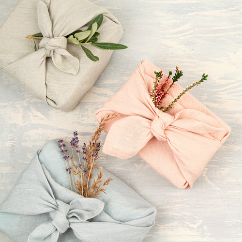 Zero waste gift wrapping traditional Japanese furoshiki style.