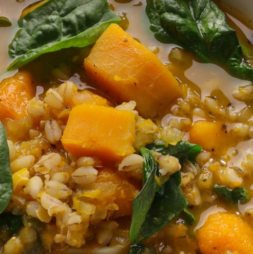 Squash Spinach & Pearl Barley Soup