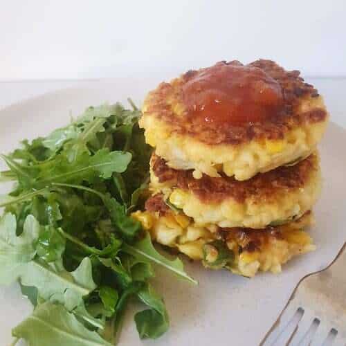 corn cauliflower and halloumi fritters