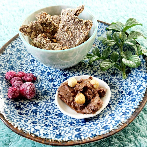 hazelnut avocado spread with seed crackers
