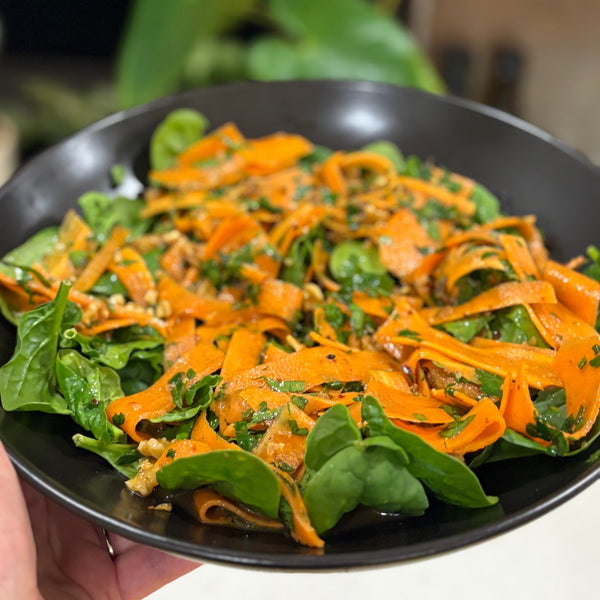 Carrot Ribbon Salad with Herbs, Walnuts & Crispy Fried Onions
