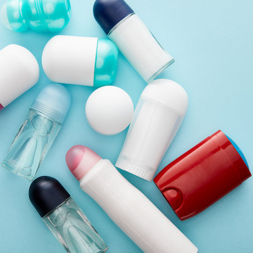 commercial deodorants on blue background