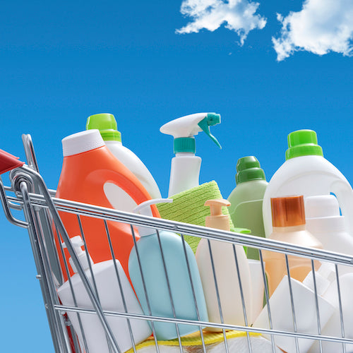 Shopping cart full of toxic detergents