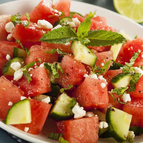Watermelon Salad with Mint, Feta, and Cucumber