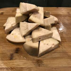 chunks of jackfruit on wooden board