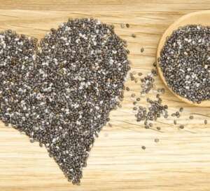 chia seeds in a heart on board