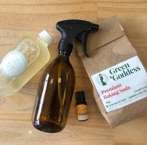 natural spray cleaner ingredients with glass spray bottle