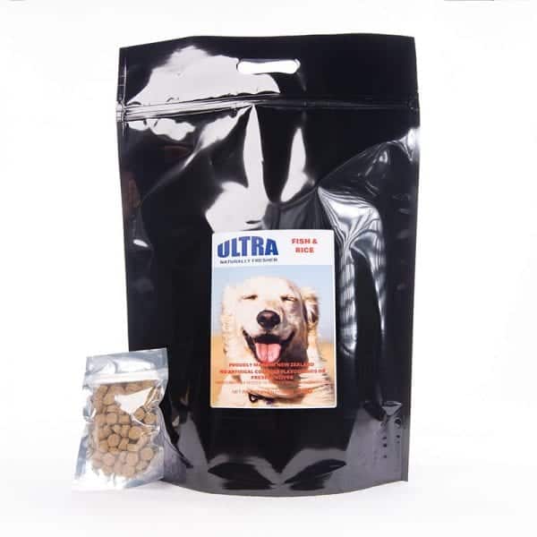 bag of ultra dog food fish and rice flavour