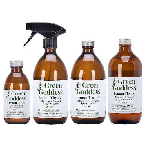 Green Goddess Lemon Thyme Bathroom and Shower Spray cleaner in glass