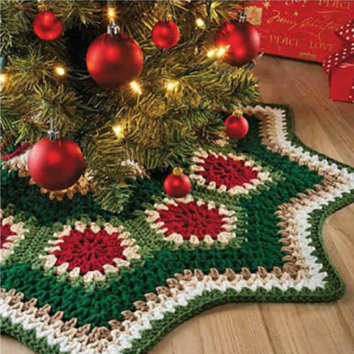 green red white christmas tree skirt crochet