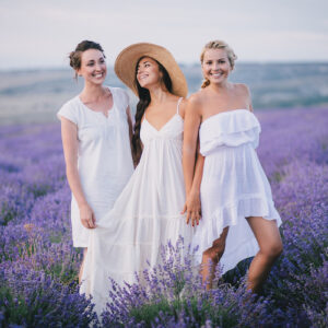 three women in a lavender field