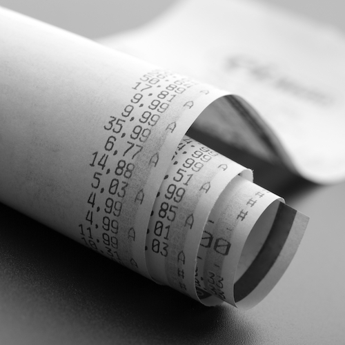 prices on a till roll receipt printout with bpa