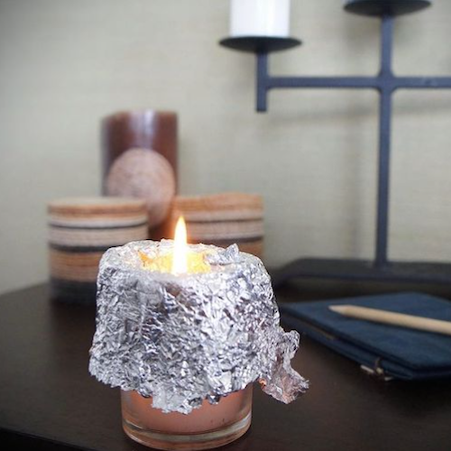 scented candle with foil
