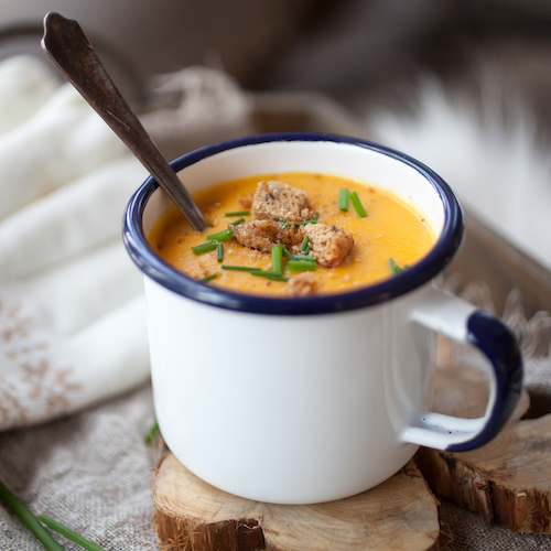 carrot and kumara soup in a cup