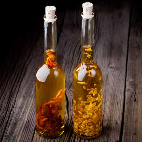 Natural diy infused olive oil with chili and garlic
