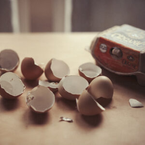 egg shells beside container