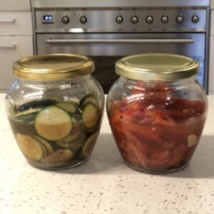 two jars of pickled vegetables