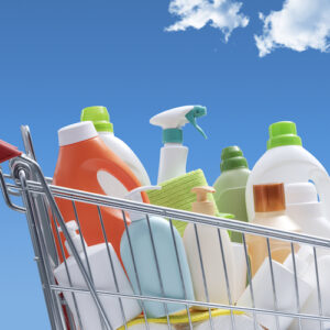 Shopping cart full of toxic detergents