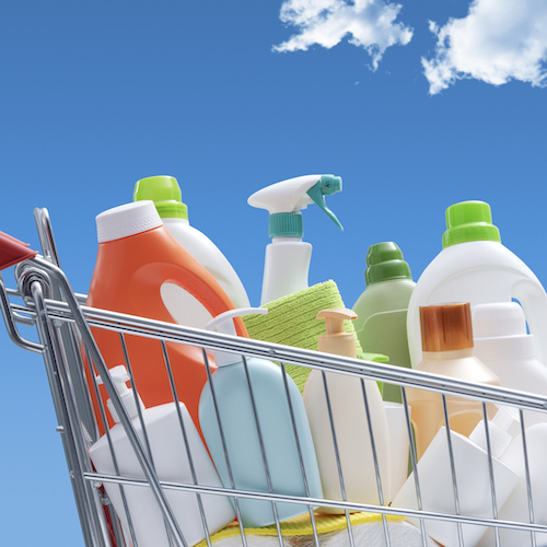 Shopping cart full of toxic detergents